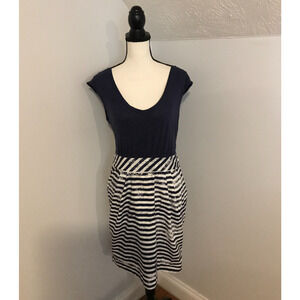 Anthropologie Little Yellow Button Women's Blue Striped Dress - Size Medium